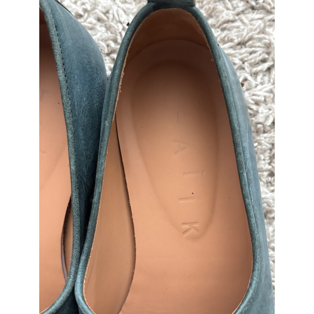 Laiik Themis Teal Blue Leather Flats Made in GreeceWomens 37 Center Seam Loafers - Picture 2 of 6